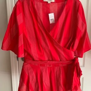 NWT LOFT RED/WHITE WRAP SIDE TIE TOP SZ M